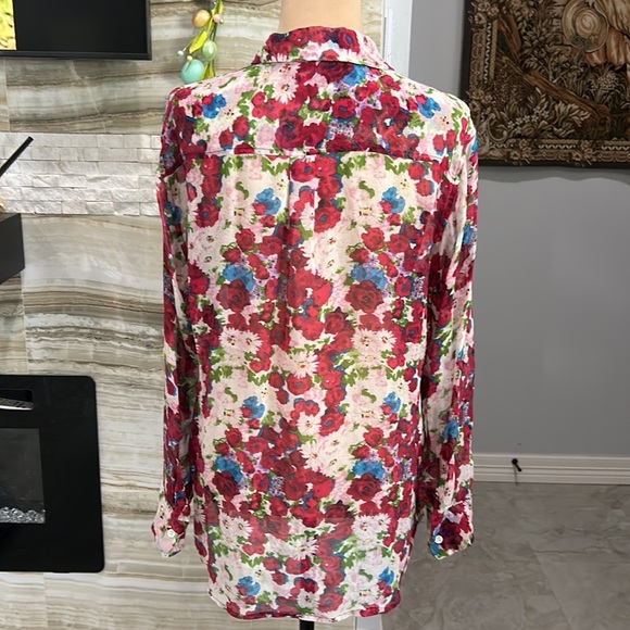 Equipment Femme Floral 100% Silk Long Sleeve Top. Size L - Picture 5 of 11